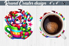 Round Coasters | Christmas Animal in Mug | Rainbow Product Image 1
