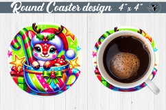 Round Coasters | Christmas Animal in Mug | Rainbow Product Image 1