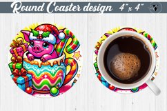 Round Coasters | Christmas Animal in Mug | Rainbow Product Image 1