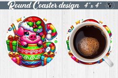 Round Coasters | Christmas Animal in Mug | Rainbow Product Image 1