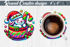 Round Coasters | Christmas Animal in Mug | Rainbow Product Image 1