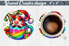 Round Coasters | Christmas Animal in Mug | Rainbow Product Image 1