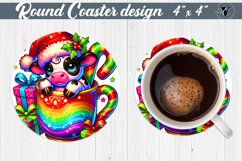 Round Coasters | Christmas Animal in Mug | Rainbow Product Image 1