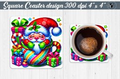 Square Coasters | Christmas Gnome in Mug | Rainbow Gnome Product Image 1