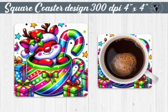 Square Coasters | Christmas Animal in Mug | Rainbow Animals Product Image 1