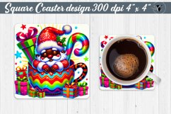 Square Coasters | Christmas Gnome in Mug | Rainbow Gnome Product Image 1