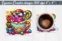 Square Coasters | Christmas Animal in Mug | Rainbow Animals Product Image 1