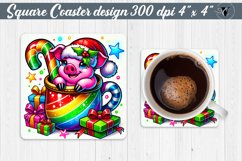 Square Coasters | Christmas Animal in Mug | Rainbow Animals Product Image 1