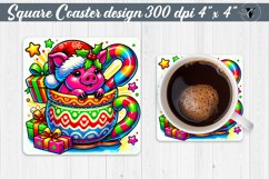 Square Coasters | Christmas Animal in Mug | Rainbow Animals Product Image 1