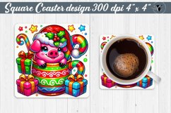 Square Coasters | Christmas Animal in Mug | Rainbow Animals Product Image 1