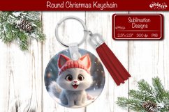 Christmas Keychain Sublimation round Christmas Kitty Animal Product Image 1