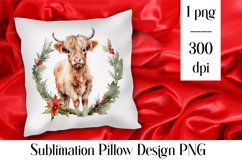 Cute Christmas Highland Cow Christmas Sublimation Pillow Product Image 1