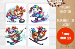 Merry Christmas Coaster Design | Sports Animals Square Product Image 1