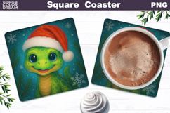 Christmas Animal Square Coaster | Baby Dinosaur Santa Hat Product Image 1