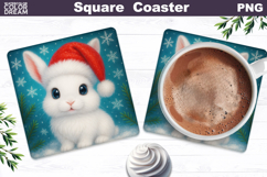 Christmas Animal Square Coaster | Baby Bunny Santa Hat Product Image 1