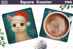 Christmas Animal Square Coaster | Baby Lama Santa Hat Product Image 1