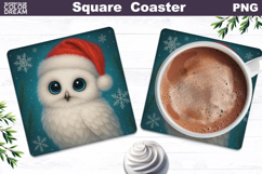 Christmas Animal Square Coaster | Owl Santa Hat Product Image 1