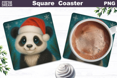 Christmas Animal Square Coaster | Panda Santa Hat Product Image 1