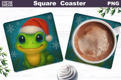 Christmas Animal Square Coaster | Frog Santa Hat Product Image 1