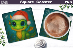 Christmas Animal Square Coaster | Baby Dragon Santa Hat Product Image 1