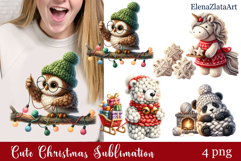 Crochet Yarn Christmas PNG, Cute animals Christmas PNG Product Image 1