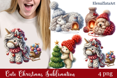 Crochet Yarn Christmas PNG, Cute animals Christmas PNG Product Image 1