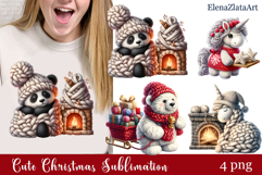 Crochet Yarn Christmas PNG, Cute animals Christmas PNG Product Image 1