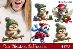 Crochet Yarn Christmas PNG, Cute animals Christmas PNG Product Image 1