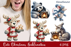Crochet Yarn Christmas PNG, Cute animals Christmas PNG Product Image 1