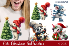 Crochet Yarn Christmas PNG, Cute animals Christmas PNG Product Image 1