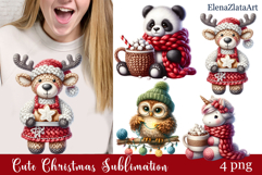 Crochet Yarn Christmas PNG, Cute animals Christmas PNG Product Image 1