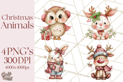 Christmas Animal Friends Clipart PNG, Cute Holiday Clip Art Product Image 1