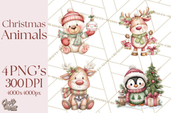 Christmas Animal Friends Clipart PNG, Cute Holiday Clip Art Product Image 1