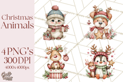 Christmas Animal Friends Clipart PNG, Cute Holiday Clip Art Product Image 1