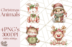Christmas Animal Friends Clipart PNG, Cute Holiday Clip Art Product Image 1
