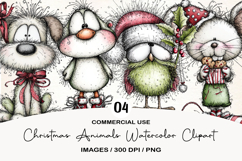 Christmas Animals Watercolor Clipart Product Image 1