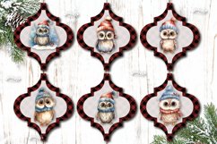 Christmas Arabesque tiles Bundle Christmas ornament bundle sublimation with Watercolor Owl ornament PNG. Christmas Sublimation Arabesque Ornament