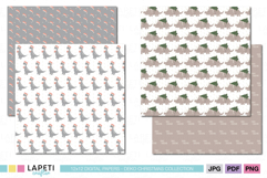 Non seamless dinosaur Christmas paper set for scrapbooking and printable crafts