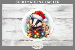 Christmas Badger Entangled in Lights Round Coaster Sublimati Product Image 1