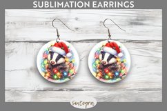 Christmas Badger Entangled in Lights Round Earrings Sublimat Product Image 1