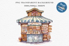 Christmas Bakery Stand Storefront Clipart PNG Scrapbook File Fairy Tale Art Image Watercolor Transparent Print illustration sublimation winter printable digital watercolor Christmas bakery stand, xmas clipart, sublimation nursery, holiday winter art, stor