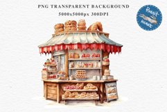 Christmas Bakery Stand Storefront Clipart PNG Scrapbook File Fairy Tale Art Image Watercolor Transparent Print illustration sublimation winter printable digital watercolor Christmas bakery stand, xmas clipart, sublimation nursery, holiday winter art, stor
