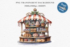 Christmas Bakery Stand Storefront Clipart PNG Scrapbook File Fairy Tale Art Image Watercolor Transparent Print illustration sublimation winter printable digital watercolor Christmas bakery stand, xmas clipart, sublimation nursery, holiday winter art, stor