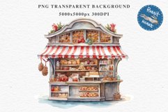 Christmas Bakery Stand Storefront Clipart PNG Scrapbook File Fairy Tale Art Image Watercolor Transparent Print illustration sublimation winter printable digital watercolor Christmas bakery stand, xmas clipart, sublimation nursery, holiday winter art, stor