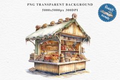 Christmas Bakery Stand Storefront Clipart PNG Scrapbook File Fairy Tale Art Image Watercolor Transparent Print illustration sublimation winter printable digital watercolor Christmas bakery stand, xmas clipart, sublimation nursery, holiday winter art, stor