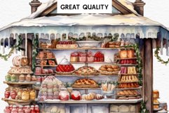 watercolor Christmas bakery stand, xmas clipart, sublimation nursery, holiday winter store Christmas Bakery Stand Storefront Clipart PNG Scrapbook File Fairy Tale Art Image Watercolor Transparent Print illustration sublimation winter printable digital