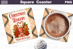 Christmas Bakery Square Coaster| Gingerbread Sublimation Product Image 1