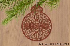 Christmas Ball Mandala with Leaves Hanging Ornament SVG Product Image 1