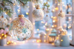 Christmas tree balls with glowing lights. High quality photo Product Image 1