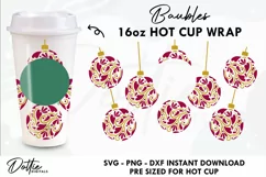 Ornate Christmas Baubles Starbucks Hot Cup Wrap SVG 16oz Product Image 1